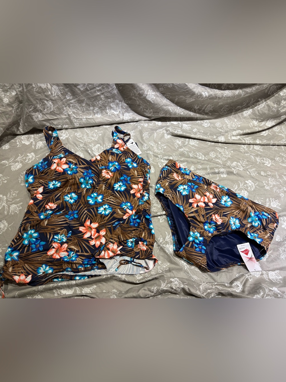 NWT Lands End Brown tropical print tankini set 18 2pcs